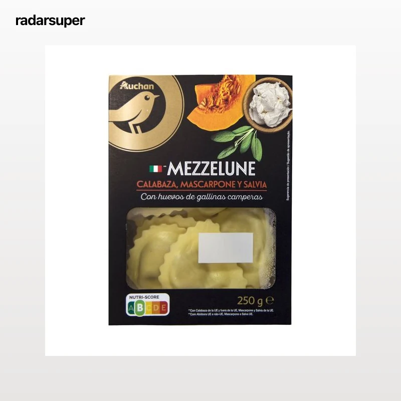 PRODUCTO ALCAMPO Collection Mezzelune de pasta fresca la huevo, rellenos de calabaza, mascarpone y salvia 250 g.