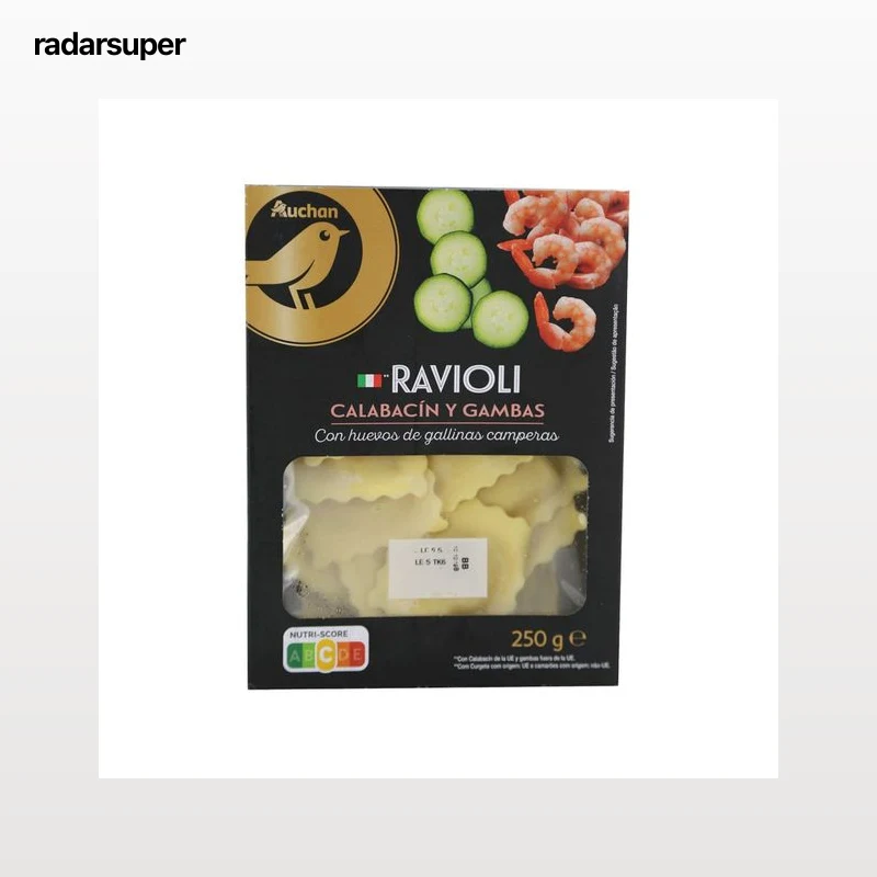 PRODUCTO ALCAMPO Collection Raviolis de pasta fresca al huevo rellenos de calabacín y gambas 250 g.
