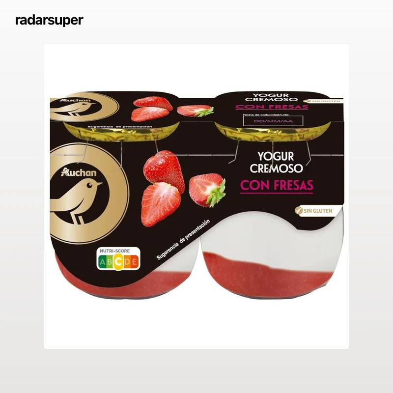 PRODUCTO ALCAMPO Collection Yogur cremoso natural azucarado con fresas y sin gluten  2 x 125 g.