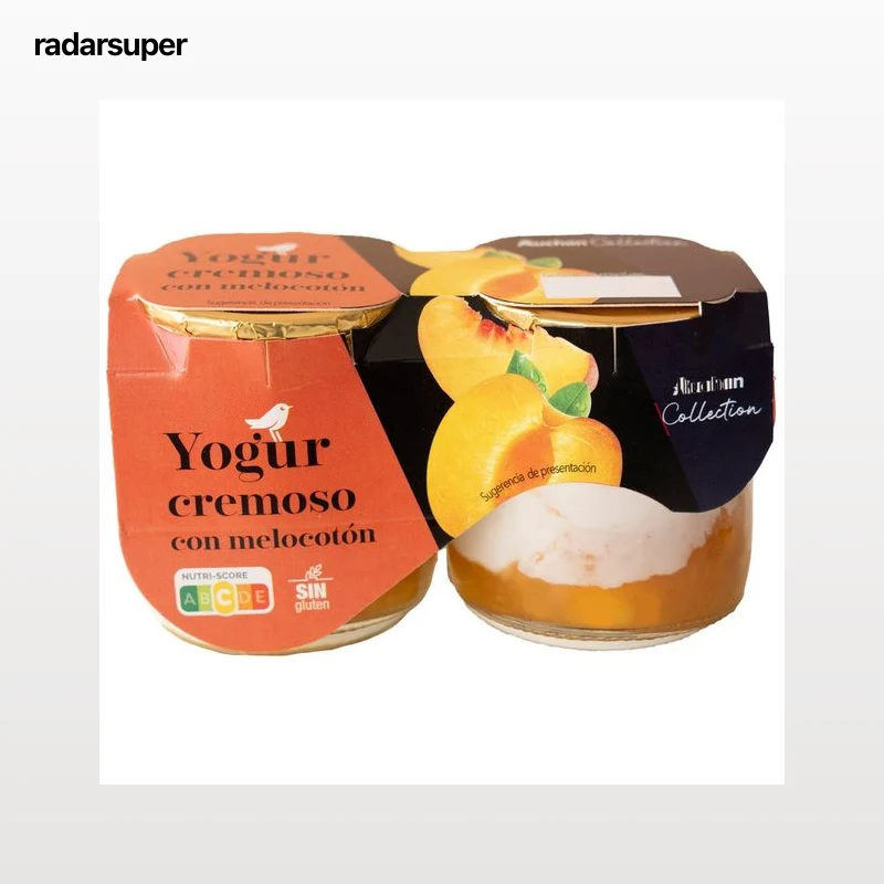 PRODUCTO ALCAMPO Collection Yogur cremoso natural azucarado con melocotón y sin gluten  2 x 125 g.