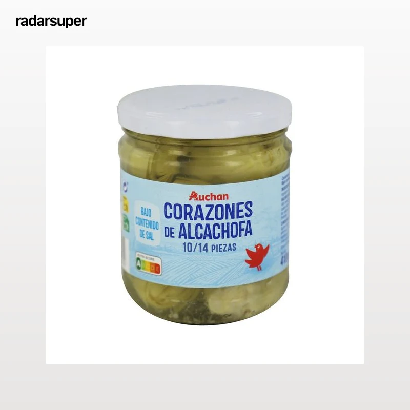 PRODUCTO ALCAMPO Corazones de alcachofa 10/14 bajo en sal frasco de 245 g.