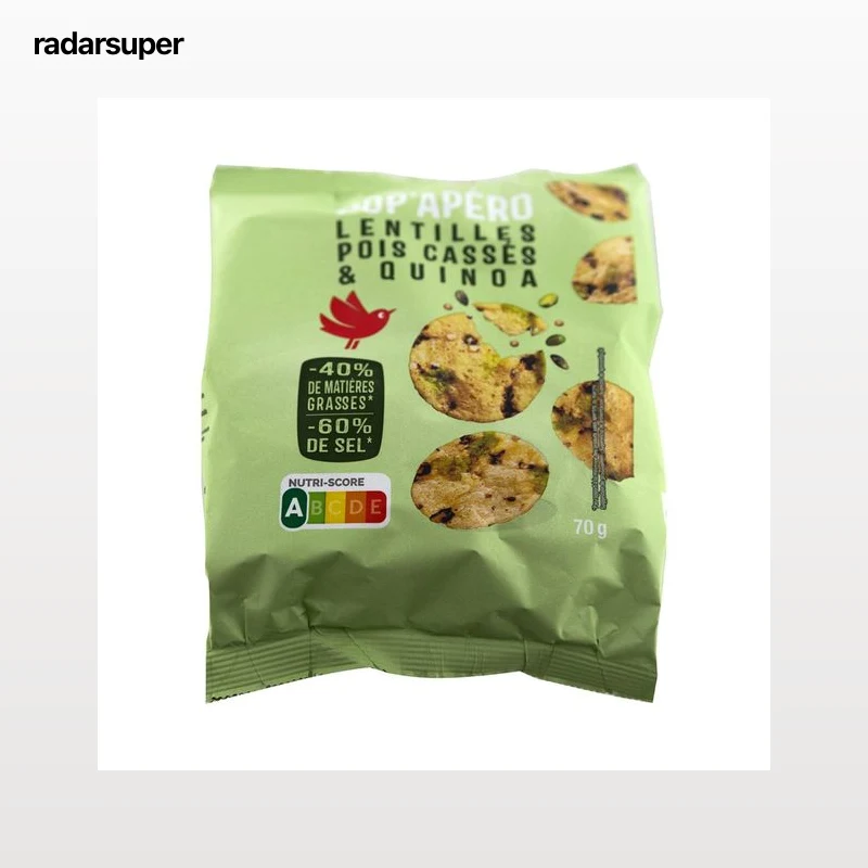 PRODUCTO ALCAMPO Crackers pop´apéro (lentenjas, guisantes negros y quinoa) 70 g.