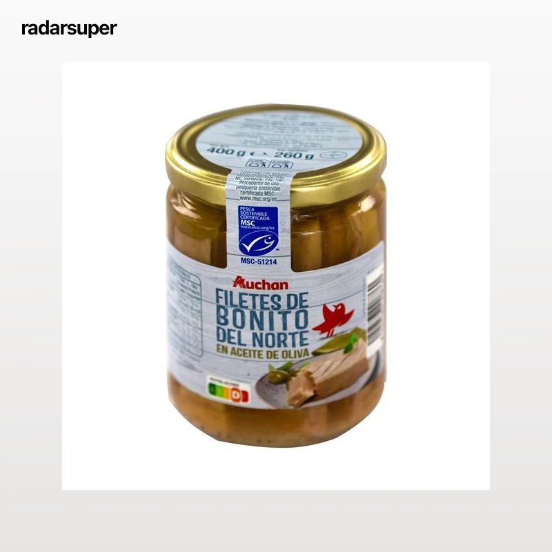 PRODUCTO ALCAMPO Filetes de bonito del Norte MSC (Pesca sostenible certificada) en aceite de oliva 260 g.