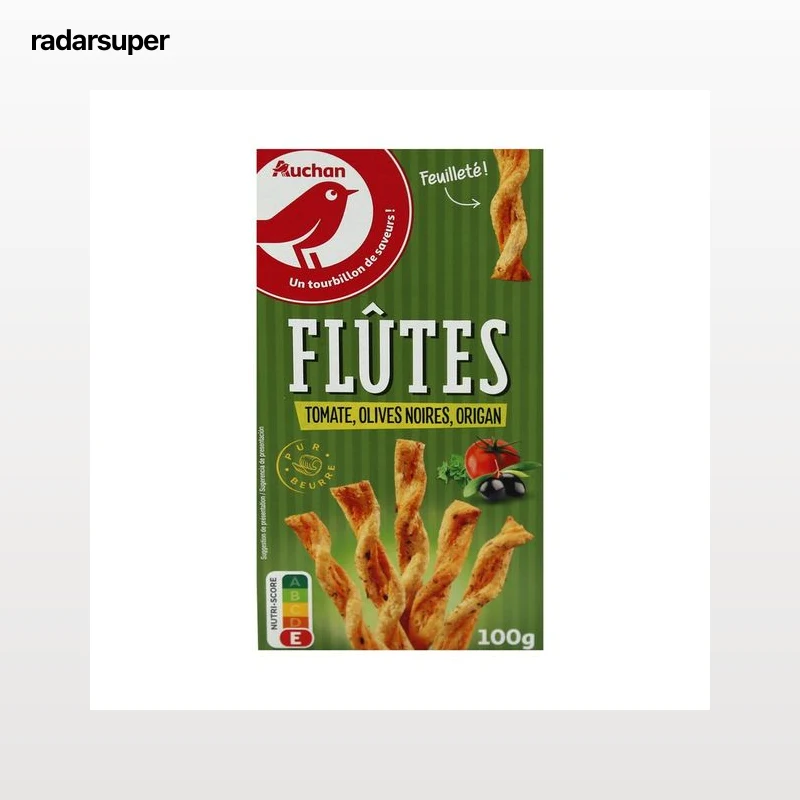 PRODUCTO ALCAMPO Flautas hojaldradas con tomate, aceitunas negras y orégano bolsa de 100 g.