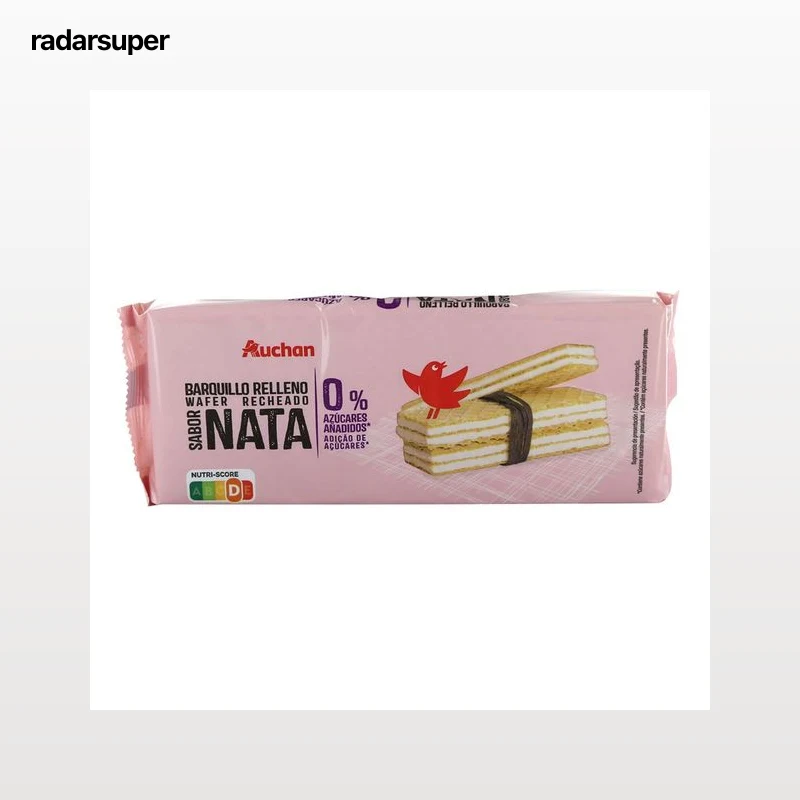 PRODUCTO ALCAMPO Galleta barquillo rellena sabor nata o% azúcares añadidos 200 g.