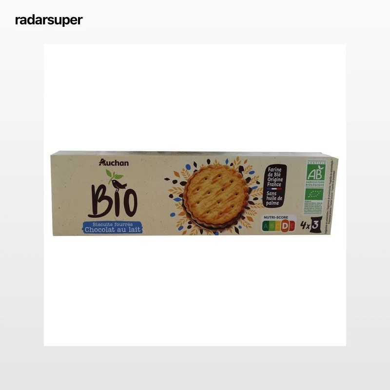 PRODUCTO ALCAMPO Galleta rellena de chocolate con leche ecológico 12 uds 185 g.