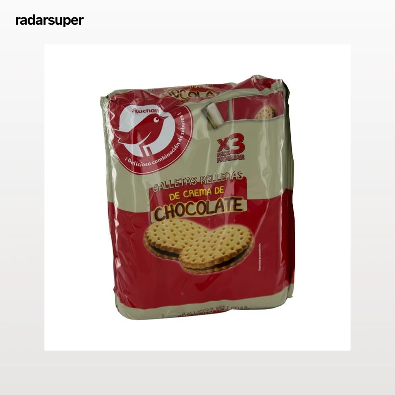 PRODUCTO ALCAMPO Galletas rellenas de chocolate pack de 3 paquetes de 250 g.