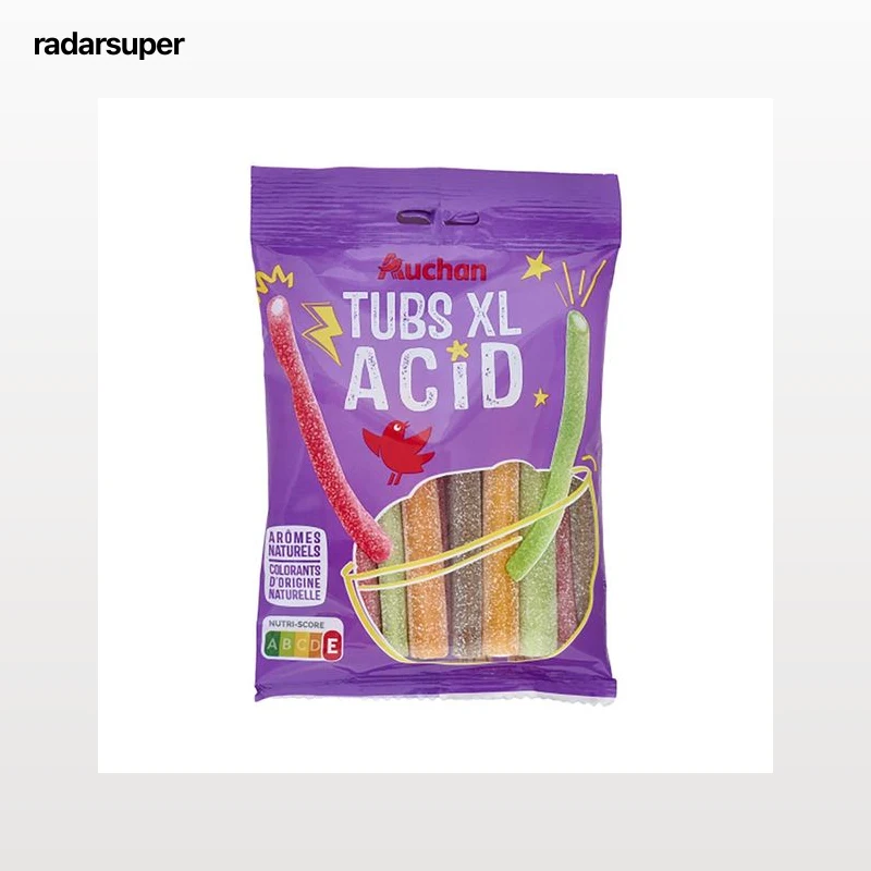 PRODUCTO ALCAMPO Gominolas con forma de tubos acidos de diferentes sabores 180 gr.