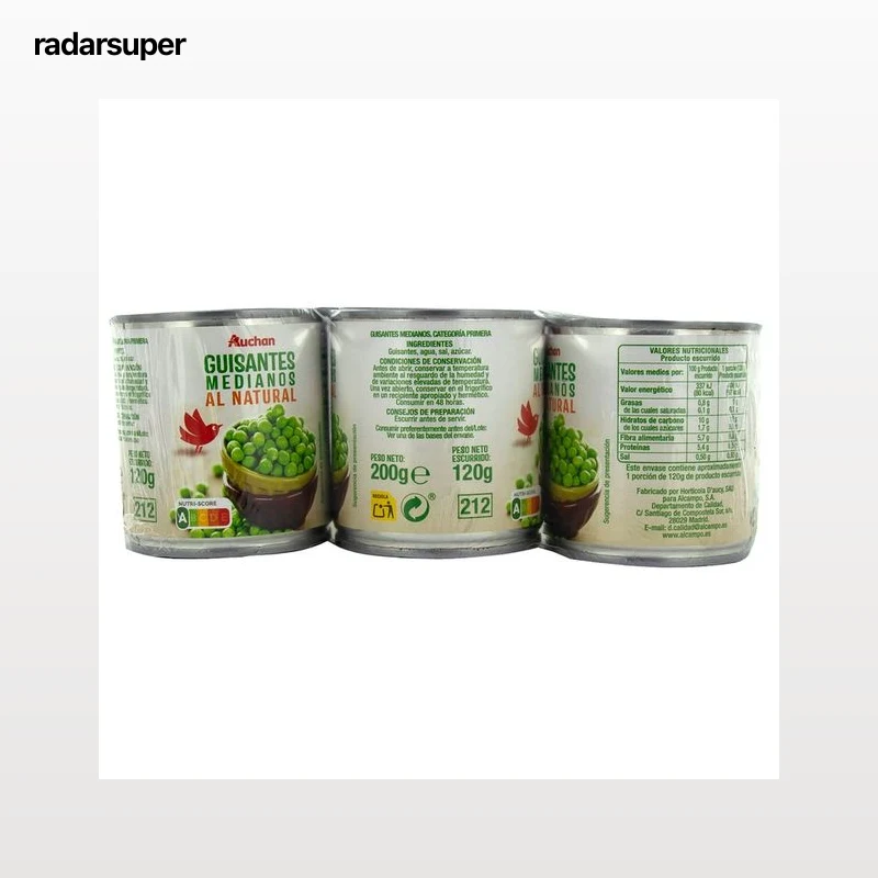 PRODUCTO ALCAMPO Guisantes medianos al natural 3 uds. 120 g.