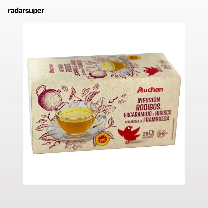 PRODUCTO ALCAMPO Infusión de rooibos, escaramujo e hibisco con sabor a frambuesa caja de 25 uds.37,5 g.