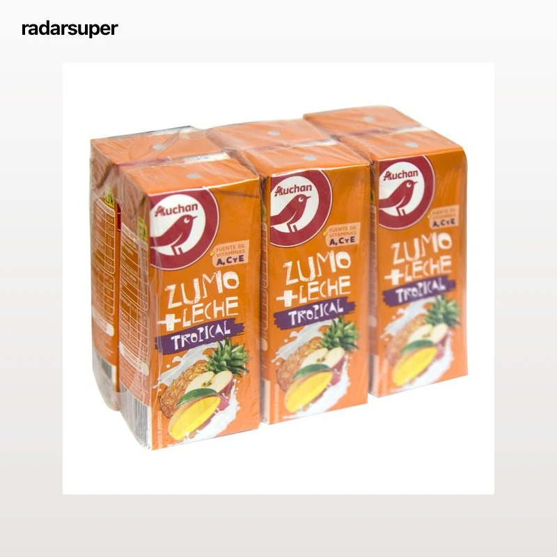PRODUCTO ALCAMPO Leche y zumo de frutas tropicales (piña, manzana, mango) 6 x 200 ml.