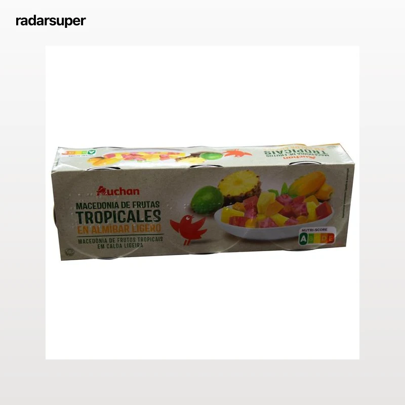 PRODUCTO ALCAMPO Macedonia de frutas tropicales en almíbar 3 x 140 g.