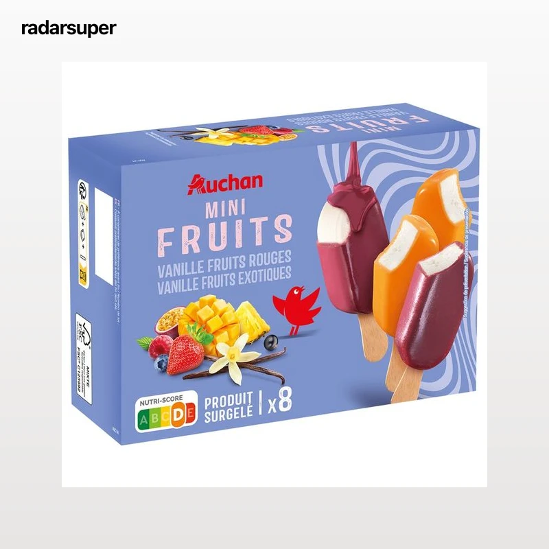 PRODUCTO ALCAMPO Mini helados de vainilla con cobertura de frutas rojas (4) y frutas exóticas (4) 8 x 50 ml.