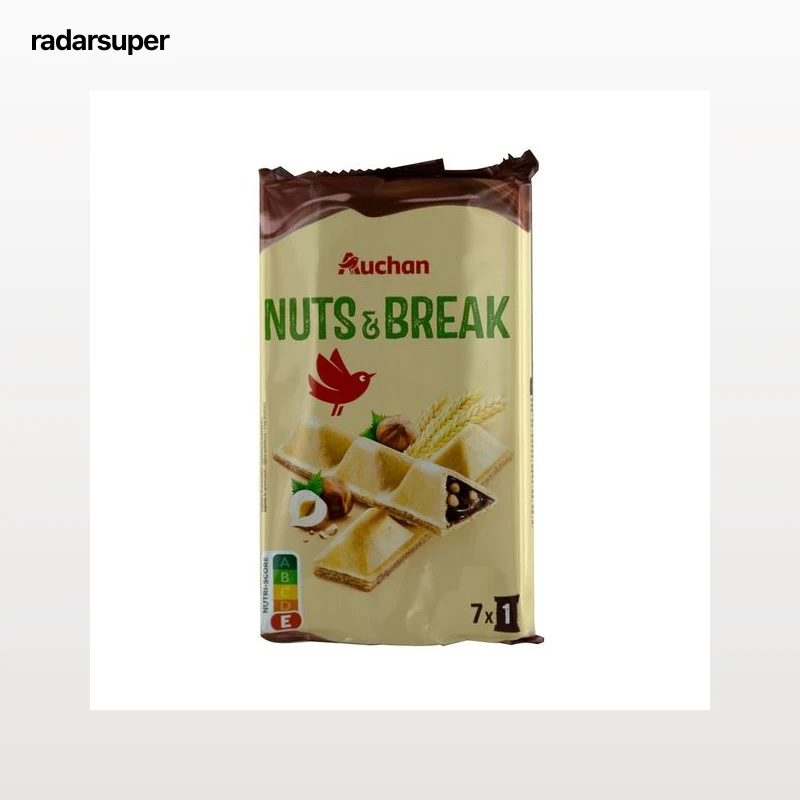 PRODUCTO ALCAMPO Nuts % break Galletas rellenas de crema de avellanas y arroz inflado 105 g.