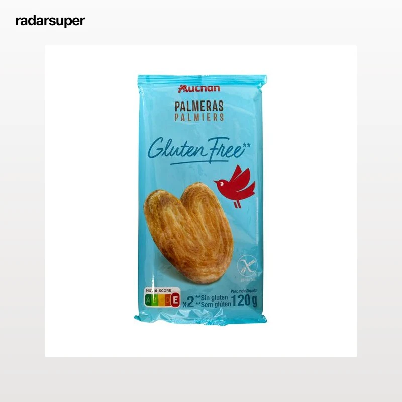 PRODUCTO ALCAMPO Palmeras de hojaldre elaboradas sin gluten 2 uds, 120 g.