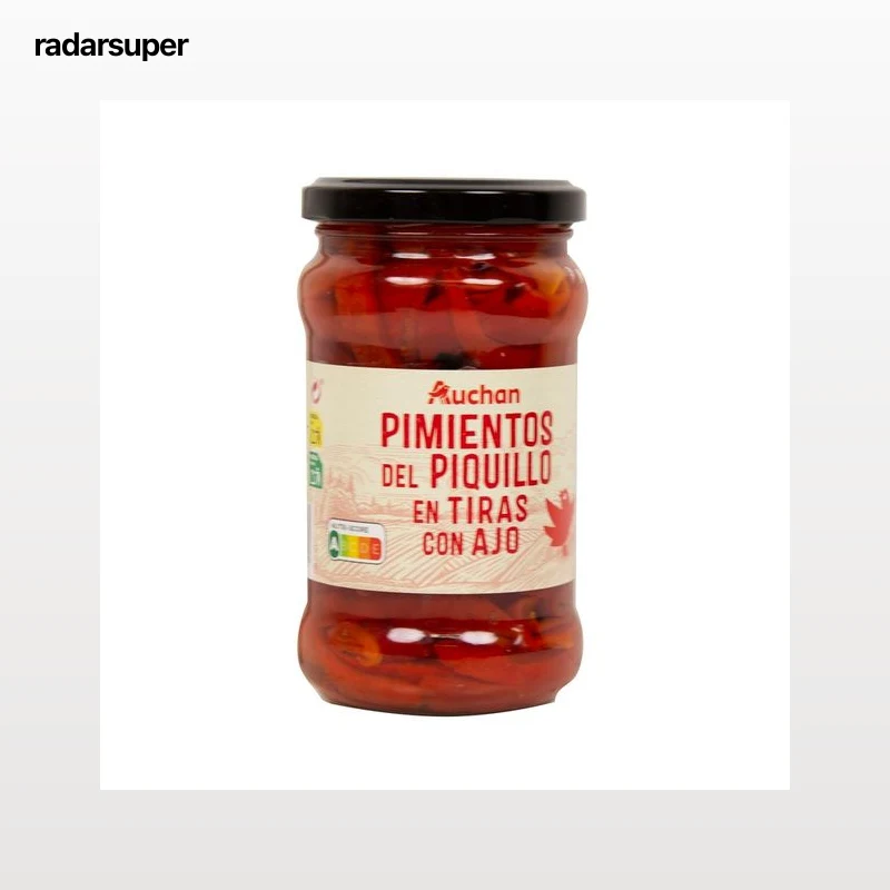 PRODUCTO ALCAMPO Pimientos del Piquillo al ajillo en tiras frasco de 220 g.