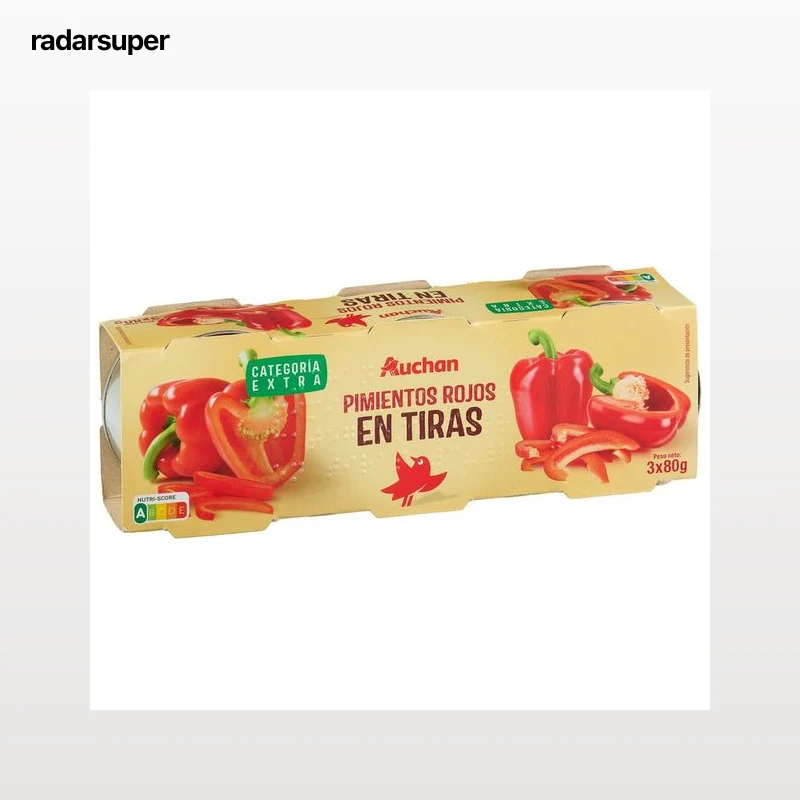 PRODUCTO ALCAMPO Pimientos rojos al natural tiras 3X60g.