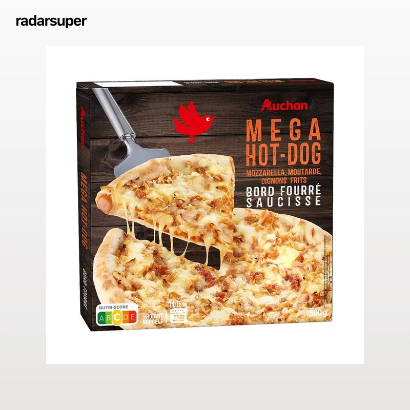 PRODUCTO ALCAMPO Pizza de mozarella, mostaza y cebolla frita con borde relleno de salchicha 500 g.
