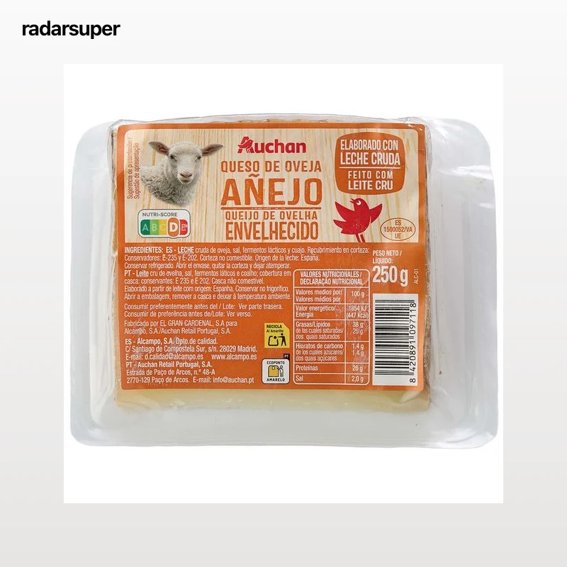 PRODUCTO ALCAMPO Queso de oveja añejo, cuña 250 g.