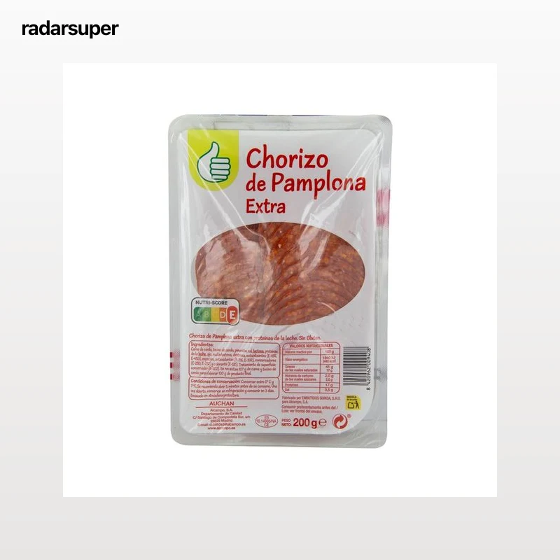 PRODUCTO ECONÓMICO ALCAMPO Chorizo de Pamplona extra, elaborado sin gluten y cortado en lonchas PRODUCTO ECONÓMICO ALCAMPO 200 g.