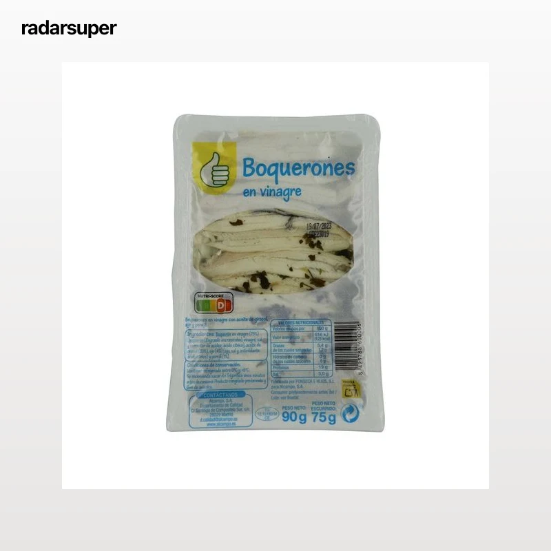 PRODUCTO ECONÓMICO ALCAMPO Filetes de boquerón en vinagre y aceite de girasol PRODUCTO ECONÓMICO ALCAMPO 100 g.