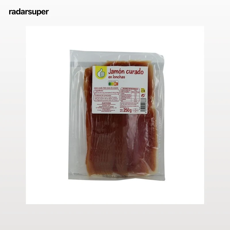 PRODUCTO ECONÓMICO ALCAMPO Jamón curado (7 meses de curación) cortado en lonchas PRODUCTO ECONÓMICO ALCAMPO 250 g.