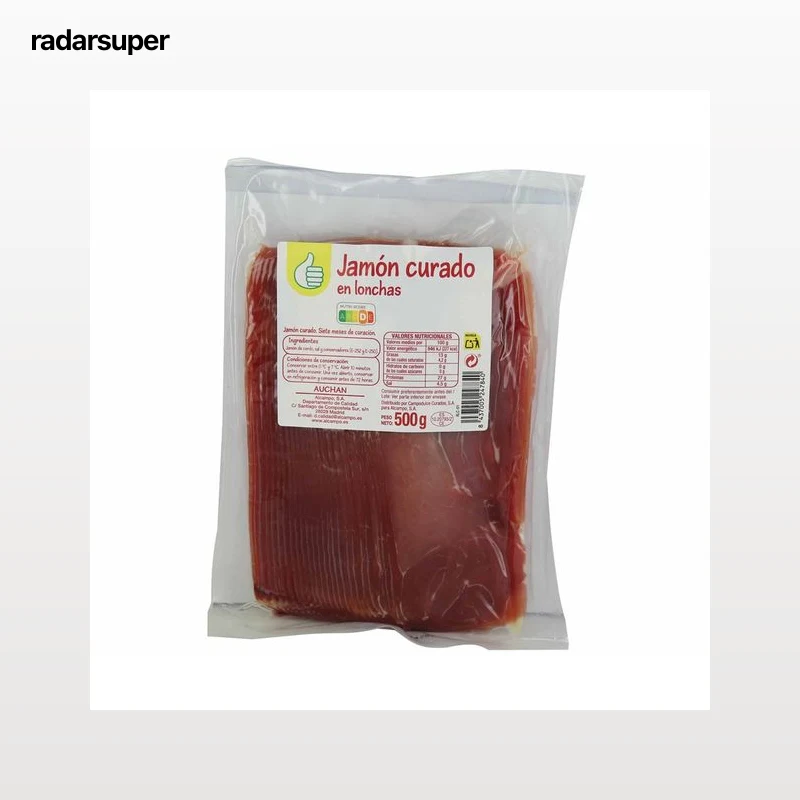 PRODUCTO ECONÓMICO ALCAMPO Jamón serrano curado (siete meses de curación) cortado en lonchas PRODUCTO ECONÓMICO ALCAMPO 500 g.