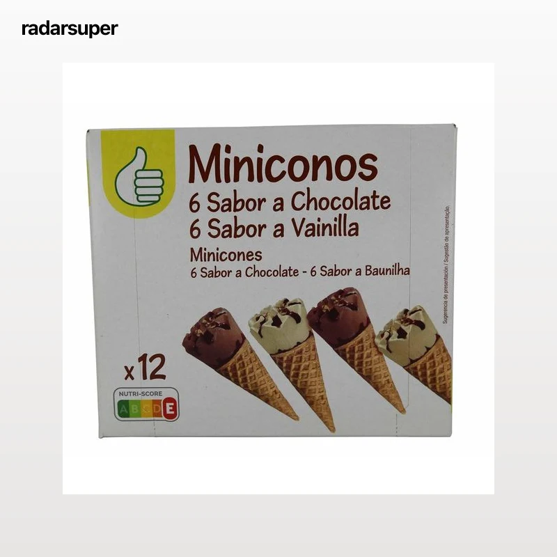PRODUCTO ECONÓMICO ALCAMPO Mini conos de helado de chocoloate (6) y vainilla (6) PRODUCTO ECONÓMICO ALCAMPO 12 x 28 ml.