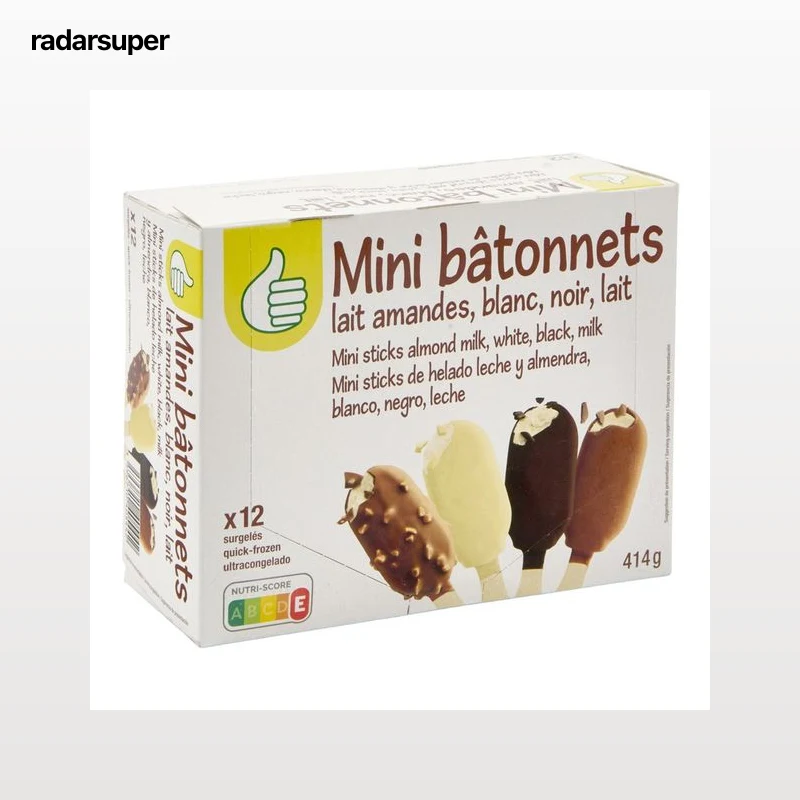 PRODUCTO ECONÓMICO ALCAMPO Mini helados de vainilla recubiertos de diferentes chocolates 12 x 50 ml.
