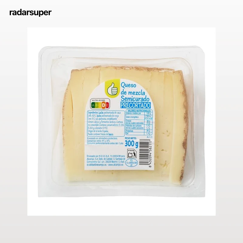 PRODUCTO ECONÓMICO ALCAMPO Queso mezcla semicurado precortado PRODUCTO ECONÓMICO ALCAMPO YA CORTADO 300 g.