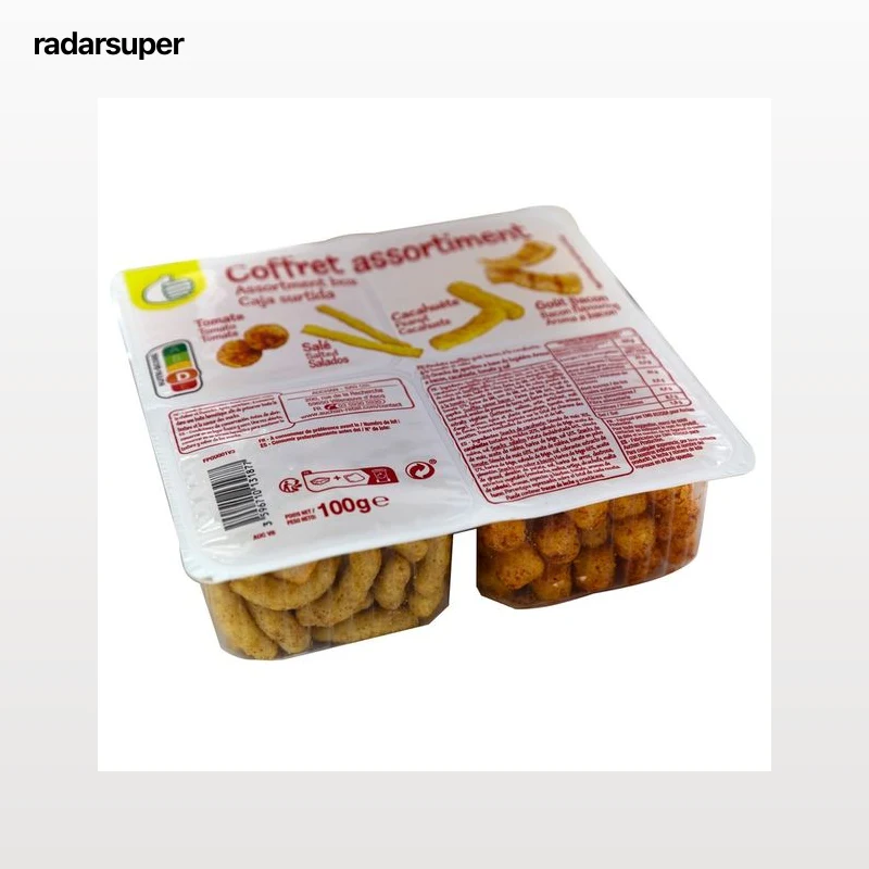 PRODUCTO ECONÓMICO ALCAMPO Surtido de snack con arma a bacon, cacahuete, tomate y sal 100 g.