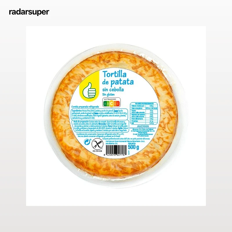PRODUCTO ECONÓMICO ALCAMPO Tortilla de patata fresca, sin cebolla y sin gluten 500 g.