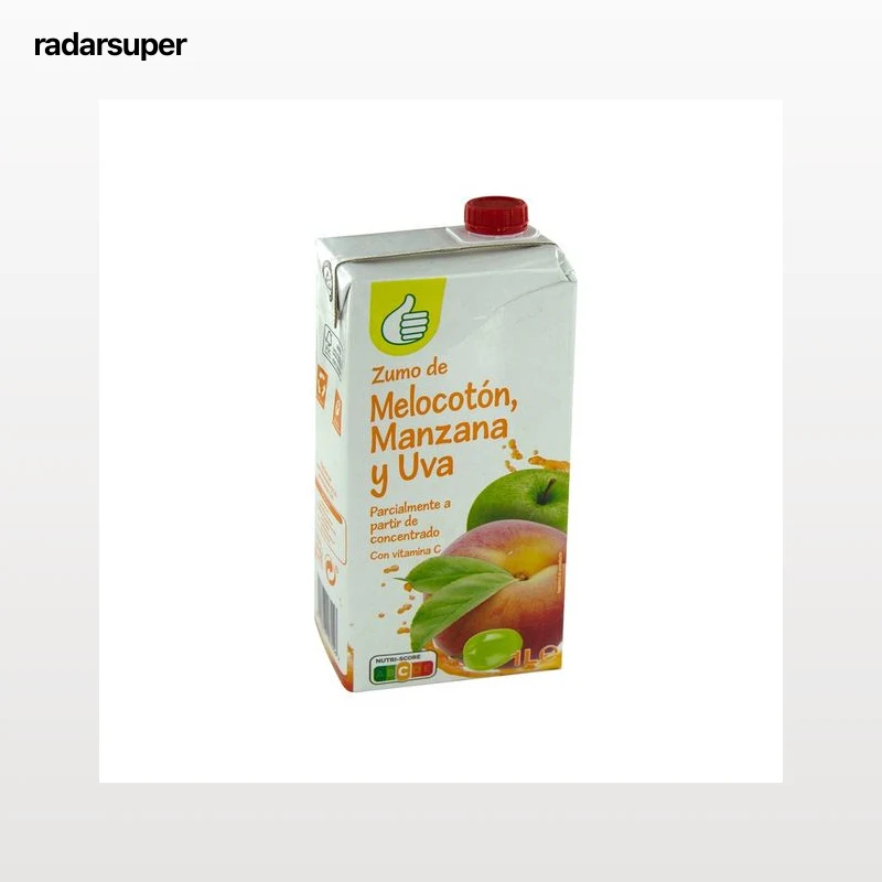 PRODUCTO ECONÓMICO ALCAMPO Zumo de melocotón, manzana y uva PRODUCTO ECONÓMICO ALCAMPO brick de 1 l.