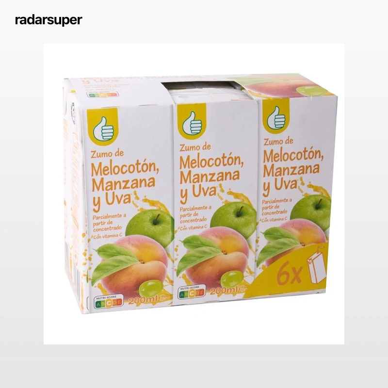 PRODUCTO ECONÓMICO ALCAMPO Zumo de melocotón, uva y manzana brick 6 uds x 20 cl.