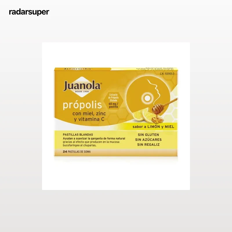 Própolis con miel, zinc y vit C sabor limón y miel en pastillas blandas Juanola sin gluten 24 ud.