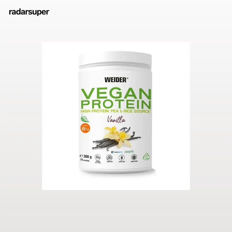 Proteína vegana de vainilla Weider sin gluten 300 g.