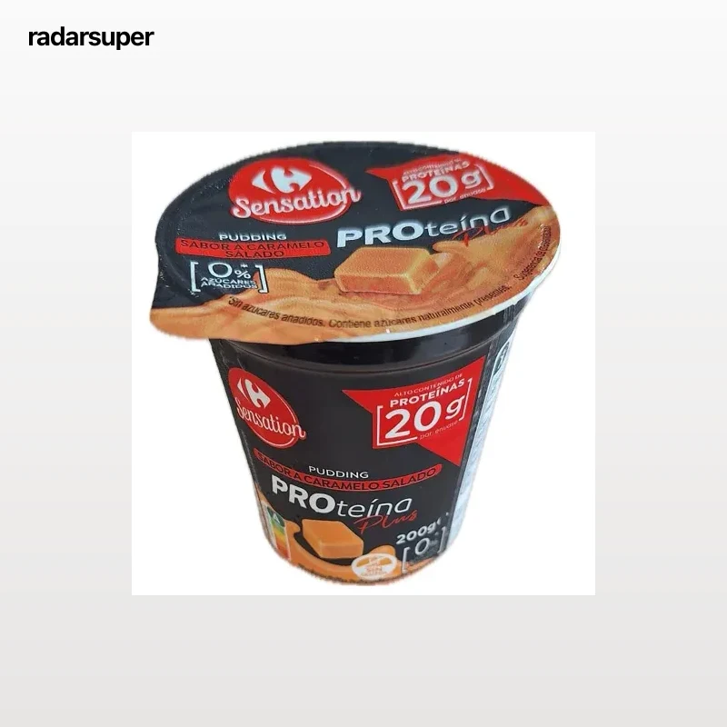 Pudding sabor a caramelo salado proteína plus Carrefour Sensation sin gluten y sin azúcar añadido 200 g.