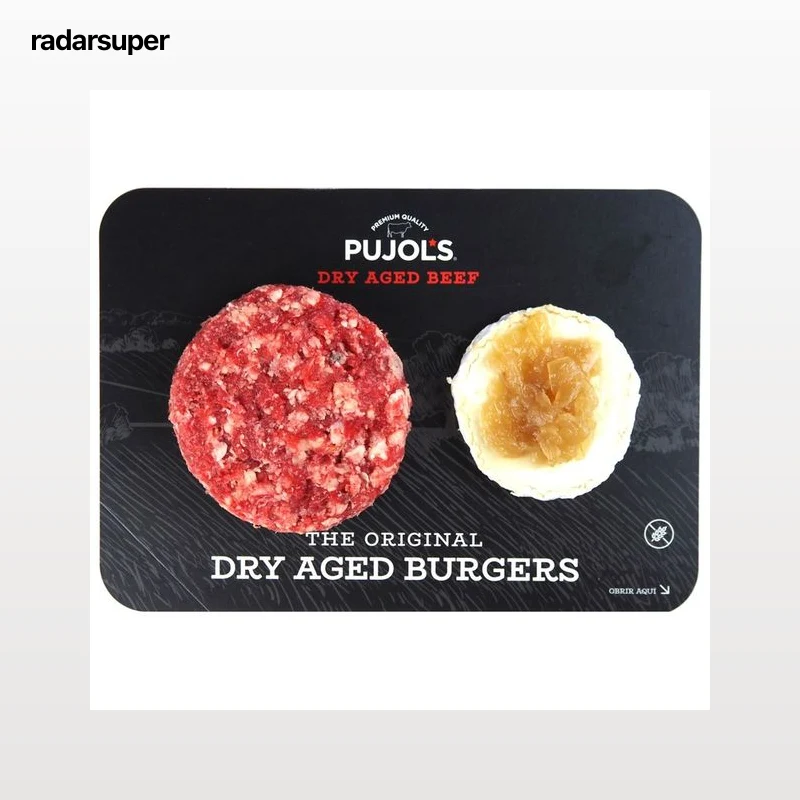 PUJOL'S Burger meat de vaca madurada + medallón de rulo de cabra con cebolla caramelizada 150 g.