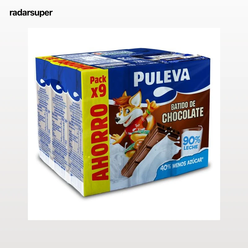 PULEVA Batido con sabor a chocolate, elaborado con un 90% de leche 9 x 200 ml.