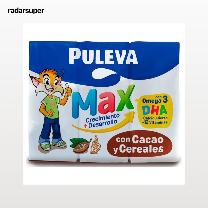 PULEVA Bebida láctea infantil con cacao y cereales, a partir de 3 años  Max crecimiento + desarrollo 3 x 200 ml.
