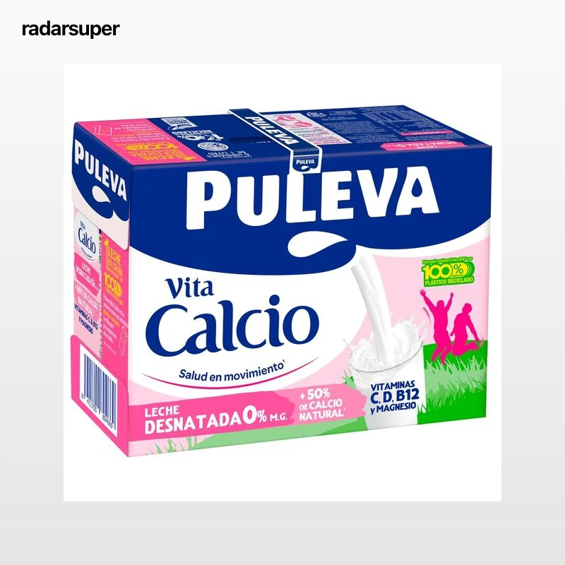 PULEVA Leche desnatada (0% materia grasa) de vaca, con un 50% más de calcio natural  Vita calcio 6 x 1l.