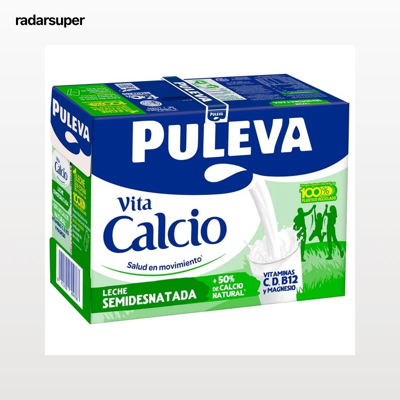 PULEVA Leche semidesnatada de vaca con un 50% más de calcio natural  Vita calcio 6 x 1 l.
