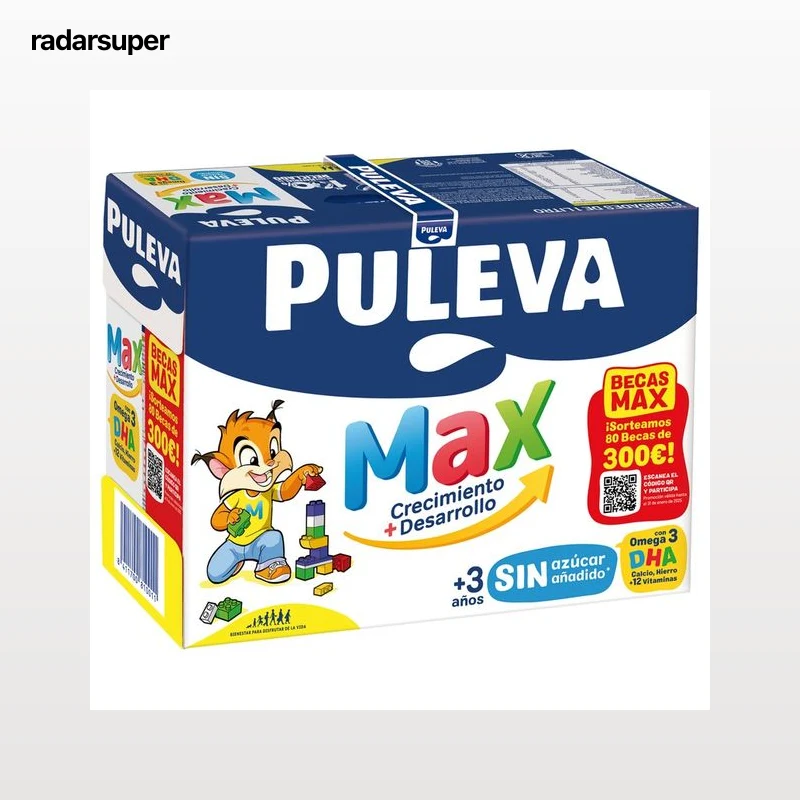 PULEVA Max crecimiento + desarrollo Bebida láctea infantil, enriquecida con calcio, hierro y 12 vitaminas 6 x 1 l.