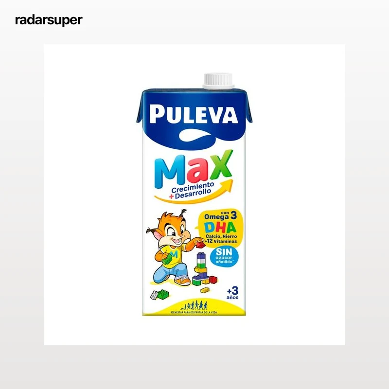 PULEVA Max crecimiento + desarrollo Bebida láctea infantil, enriquecida con calcio, hierro, 12 vitaminas y Omega 3 1 l.