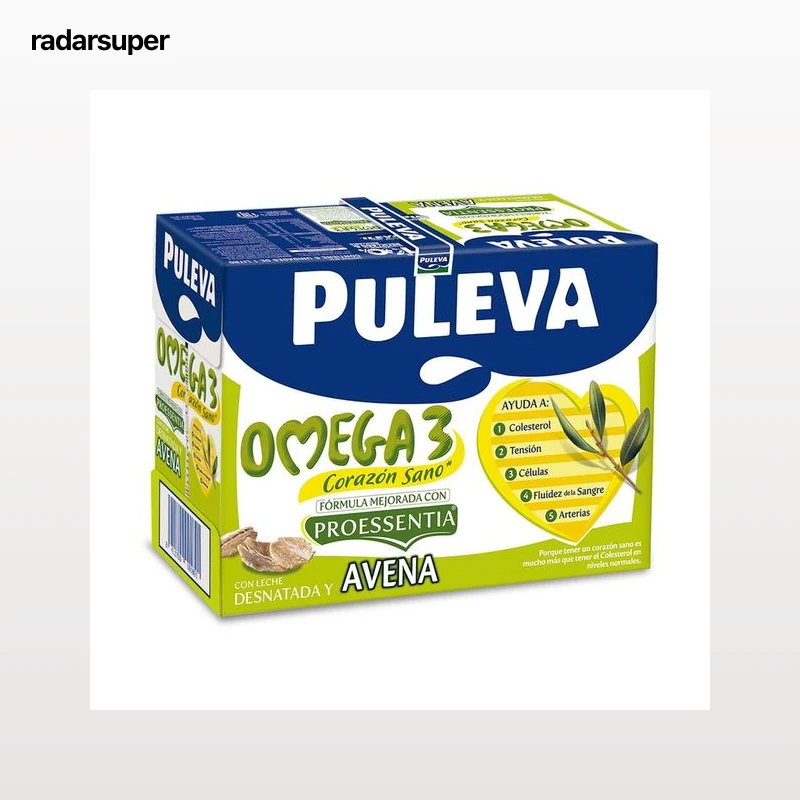 PULEVA Omega 3 Preparado lácteo desnatado, enriquecido con avena, ácido oleico y Omega 3  6 x 1l.