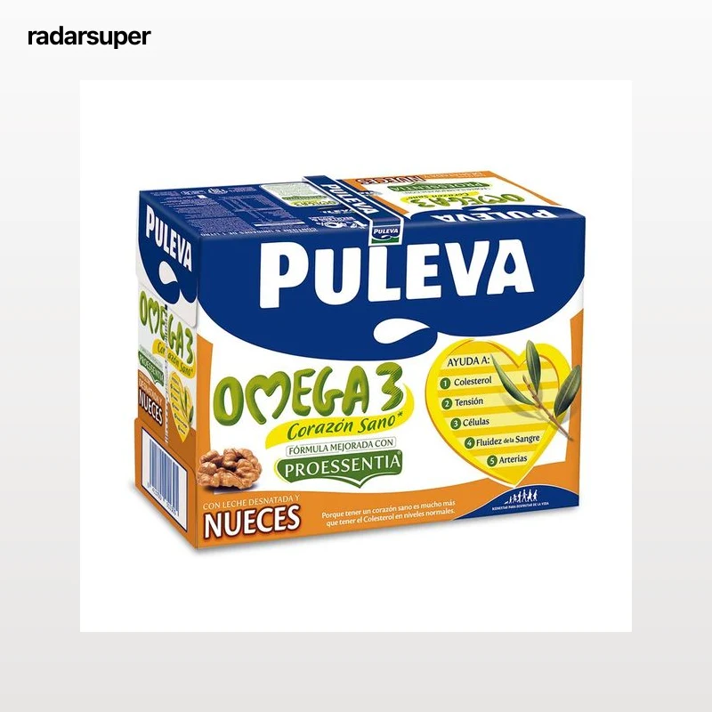 PULEVA Omega 3 Preparado lácteo desnatado, enriquecido con nueces, ácido oleico y Omega 3  6 x 1l.