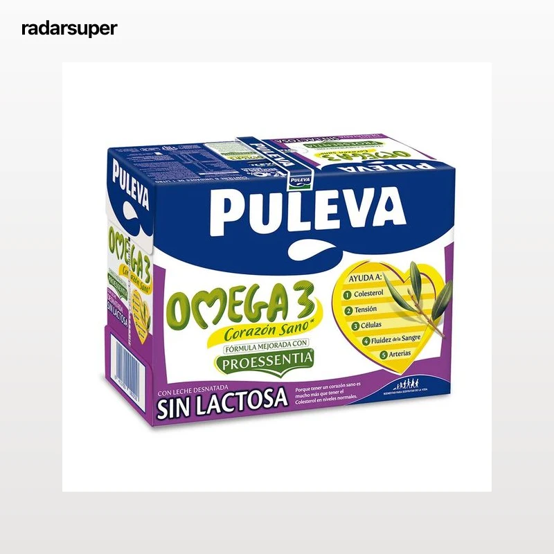 PULEVA Omega 3  Preparado lacteo desnatado, sin lactosa y enriquecido con ácido oleico y Omega 3 6 x 1l.