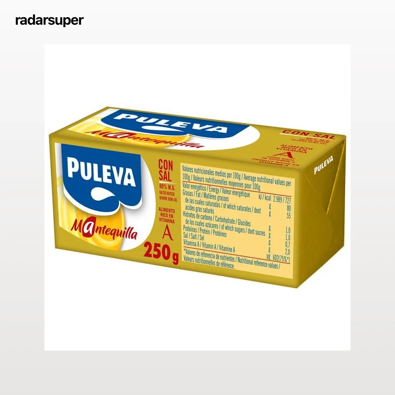PULEVA Pastilla de mantequilla (80% materia grasa) con sal 250 g.