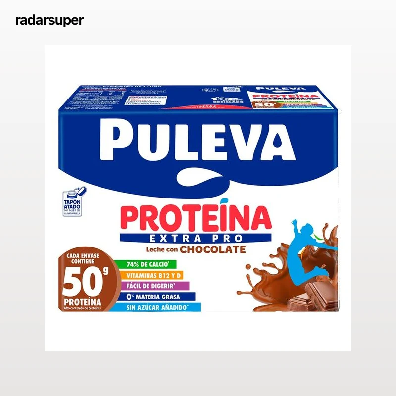 PULEVA Proteína extra pro Leche con chocolate, rica en calcio y proteinas 6 x 1 l.