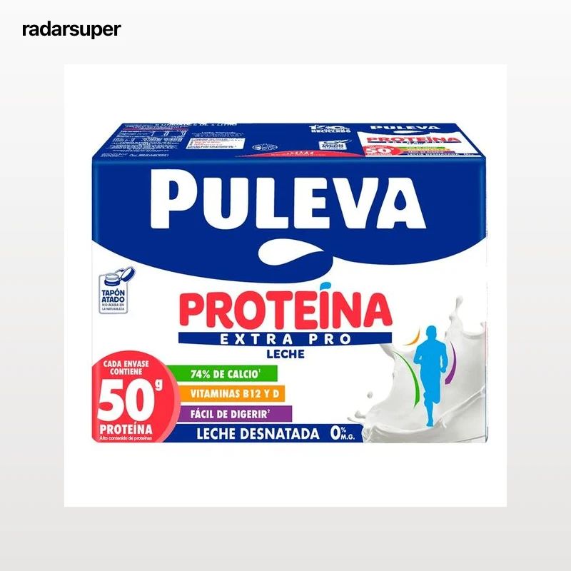 PULEVA Proteína extra pro Leche de vaca desnatada, sin lactosa, con un alto contenido en proteínas 6 x 1 l.